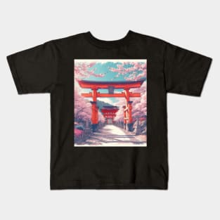 Torii Gate and Cherry Blossom Kids T-Shirt